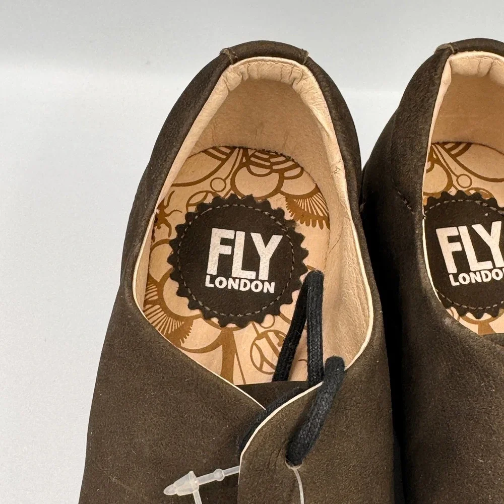 Fly London Yasi Brown Suede Lace Up Platform Wedge Shoes Round Toe NWT